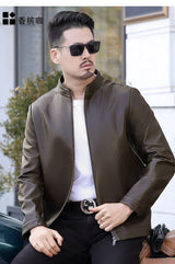 Loke™ Noir – Elegant Leather Coat with High Collar and Clean Lines