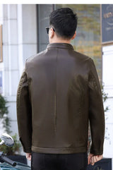 Loke™ Noir – Elegant Leather Coat with High Collar and Clean Lines