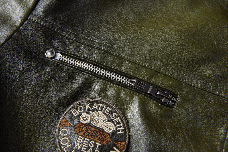 Tobias™ Rust – Red-brown Motorcycle Jacket with Patch Details