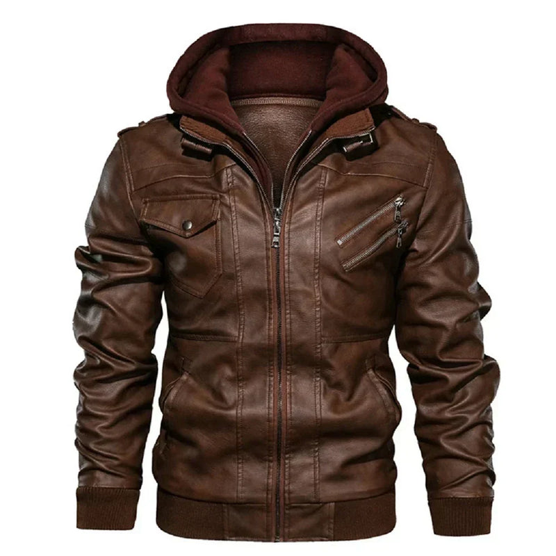 Jonas™ Hybrid – Warm Leather Jacket with Hood and Pockets