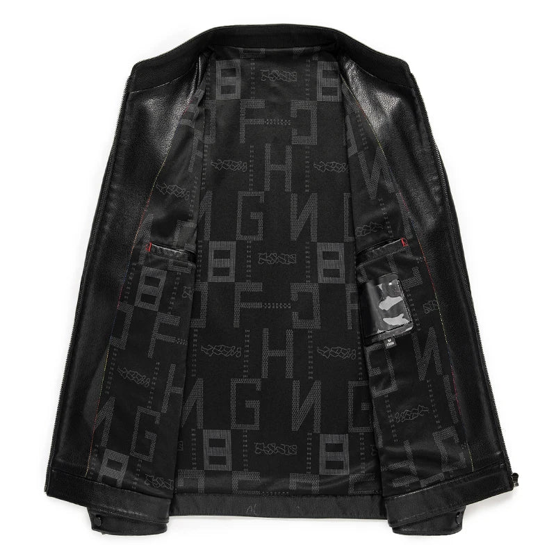 Loke™ Noir – Elegant Leather Coat with High Collar and Clean Lines