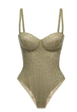 Leona | Corset Set with Satin Skirt in Moss Green