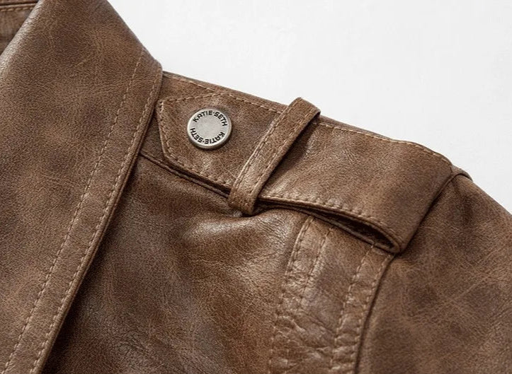 Frederik™ Raw – Brown Leather Jacket with Vintage Structure and Broad Shoulders