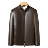 Loke™ Noir – Elegant Leather Coat with High Collar and Clean Lines