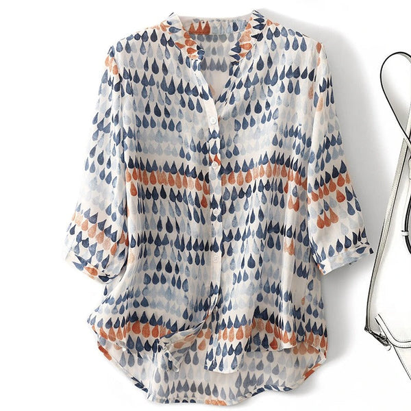 Fawna – Casual Blouse with V-Neck and Printed Chiffon