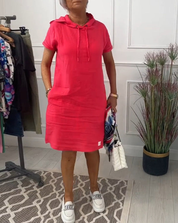 Astrid - Short-Sleeved Casual Dress with Hood