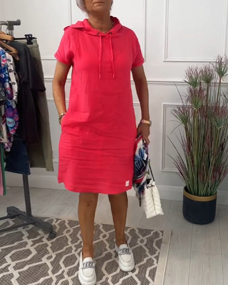 Astrid - Short-Sleeved Casual Dress with Hood