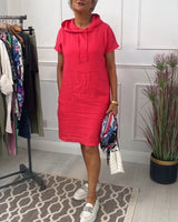 Astrid - Short-Sleeved Casual Dress with Hood