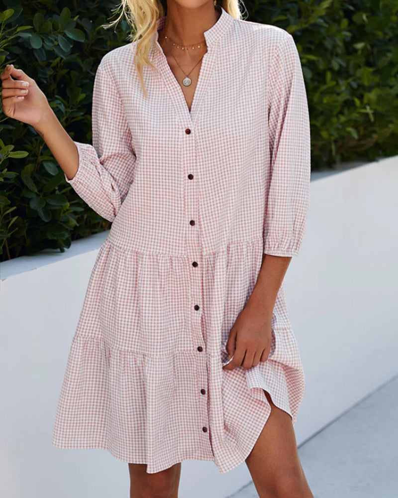 Emilia | Checkered Midi Shirt Dress