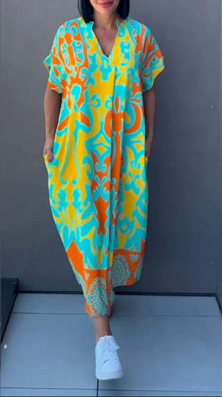 Nia | Floral Midi Dress with V-Neck