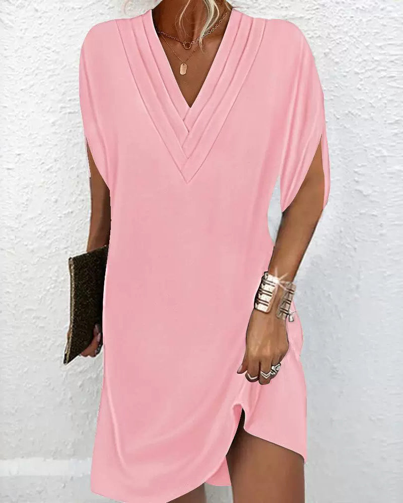 Tina - Elegant Solid Color Dress with Slit Sleeves