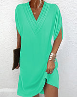 Tina - Elegant Solid Color Dress with Slit Sleeves