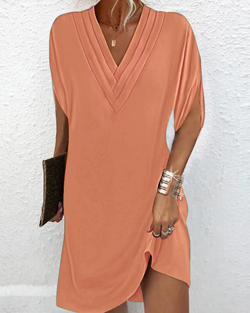 Tina - Elegant Solid Color Dress with Slit Sleeves