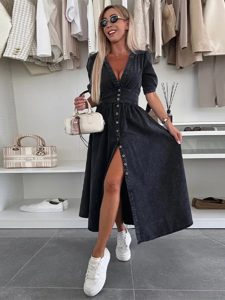 Clarina | Dress with Deep V-Neck and Slit