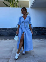 Clarina | Dress with Deep V-Neck and Slit