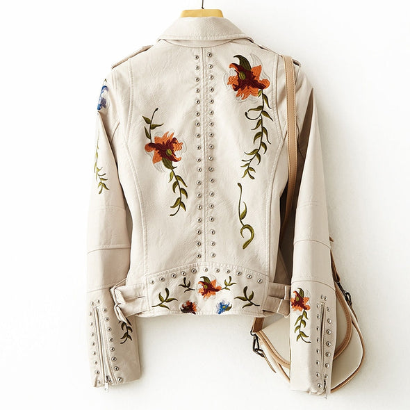 Sofia™ | Stylish Biker Jacket with Floral Embroidery