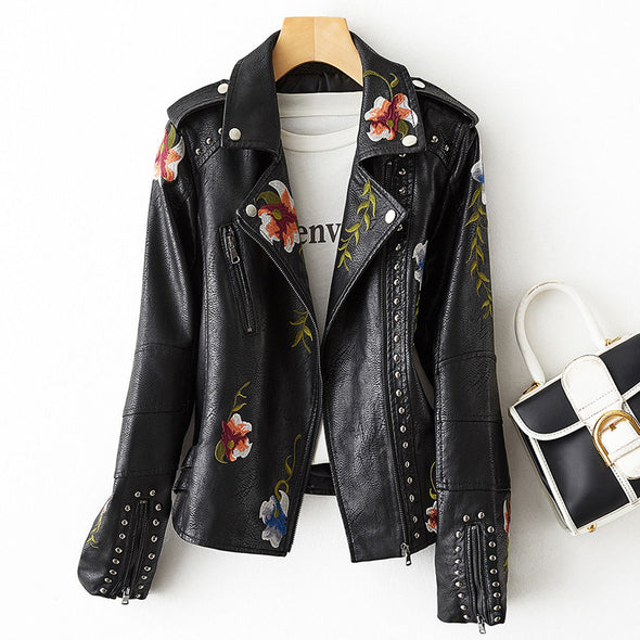 Sofia™ | Stylish Biker Jacket with Floral Embroidery