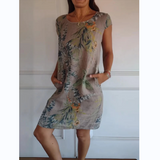 Alissa - Airy Round Neck Dress with Botanical Print