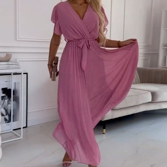 FRIDA I PLEATED DRESS WITH V-NECK