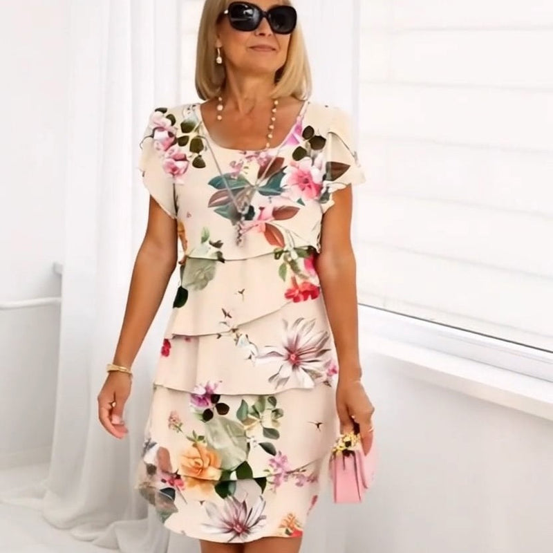 Cora | Cascade Dress with Floral Pattern